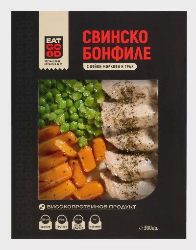 EAT GOOD Свинско бонфиле
с моркови и грах