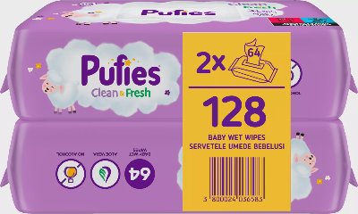 Pufies бебешки влажни кърпи
различни видове, 2 х 64бр.